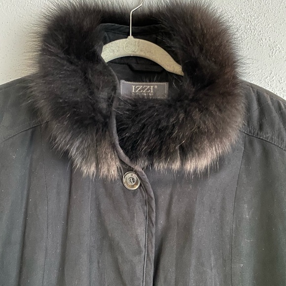 Izzi Coat Womens Size Small Black Outerwear Button Down Removable Fox Fur Collar - Picture 3 of 11